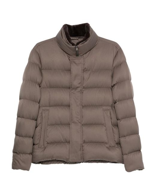 Herno Brown Padded Quilted Jacket With High Collar for men