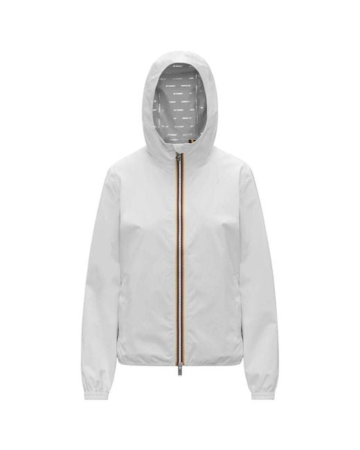 K-Way White Solid Hood Jacket