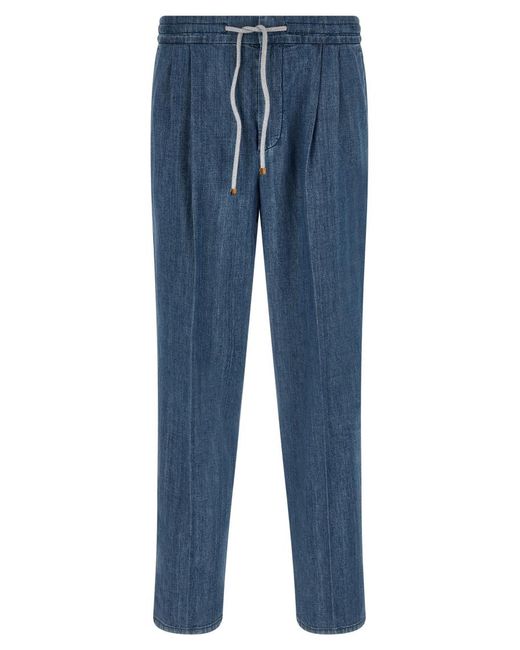 Brunello Cucinelli Blue Relaxed Drawstring Pants for men
