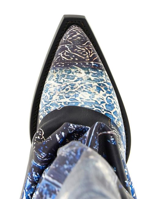 R13 Blue Printed Pointed Toe Boots