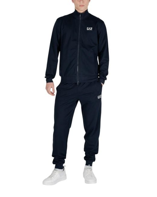 EA7 Blue Cotton Solid Tracksuit for men