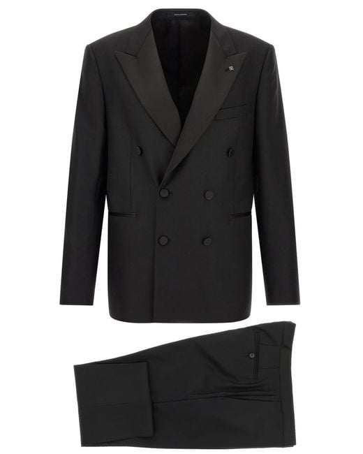 Tagliatore Black Solid Double-Breasted Suit for men