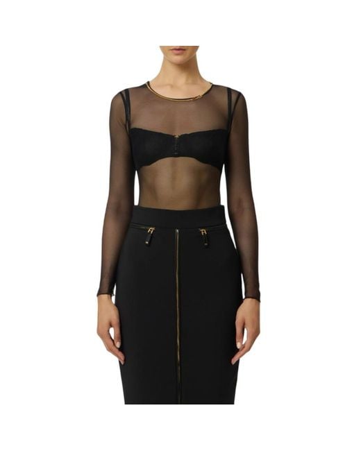 Elisabetta Franchi Black Solid Round Neck Top