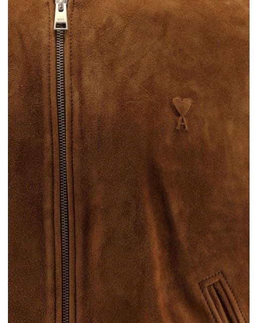 AMI Brown Logo Band Collar Jacket for men