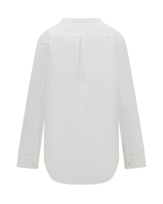 Studio Nicholson White Solid V Neck Top