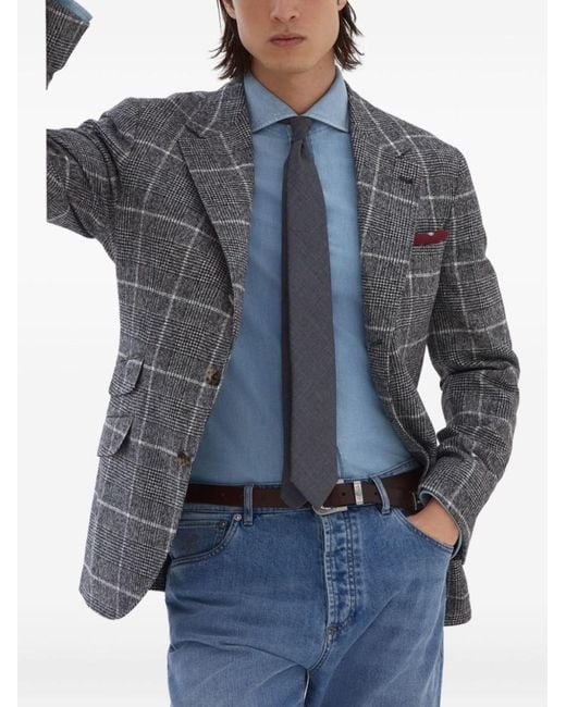 Brunello Cucinelli Blue Wool Deconstructed Jacket for men