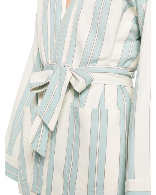 Forte_forte White Stripes V Neck Jacket