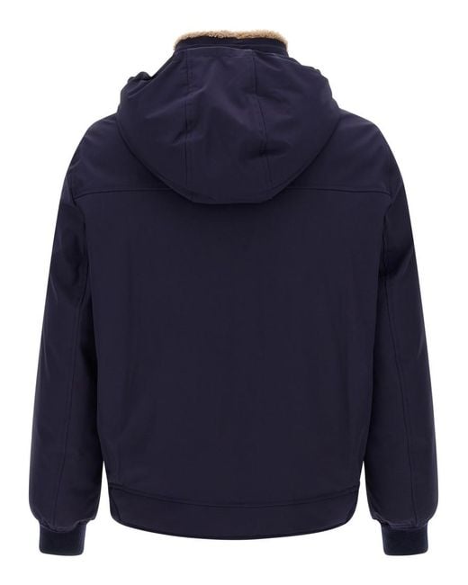 Brunello Cucinelli Blue Solid Hooded Jacket for men