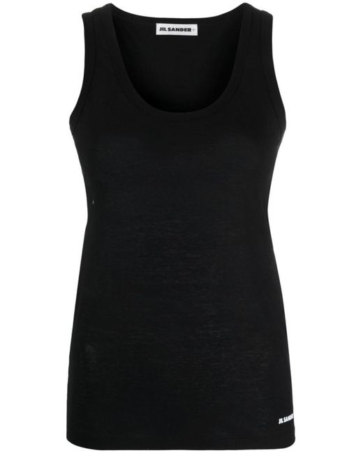 Jil Sander Black Cotton Scoop Neck Sleeveless Top