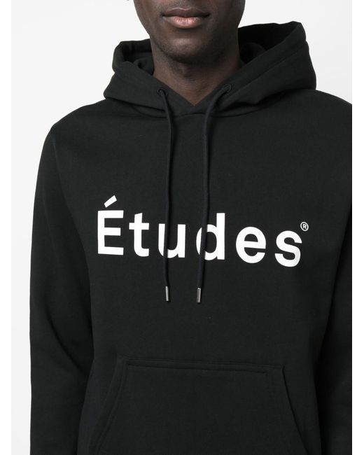 Etudes Studio Black Organic Cotton Logo Print Hoodie for men