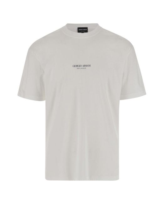Giorgio Armani Men's White Cotton T-Shirt With Logo