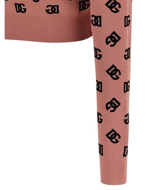 Dolce & Gabbana Pink Crop Sweater With All-Over Printed Dg Logo