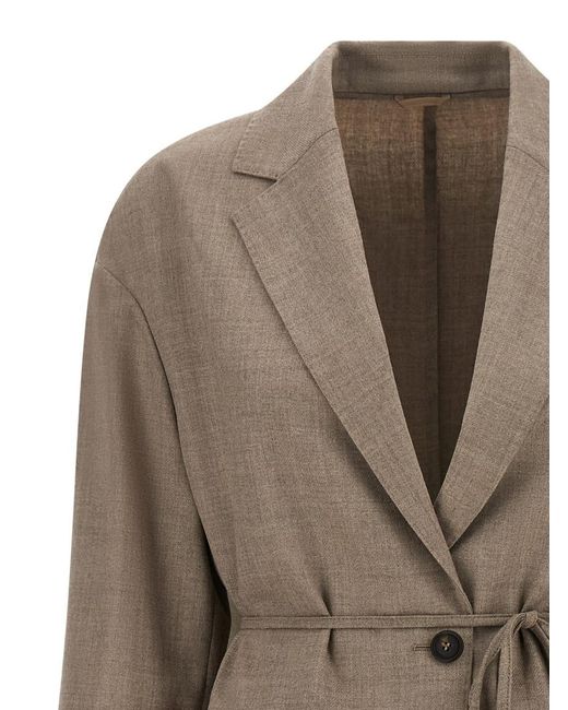 Brunello Cucinelli Brown Solid Notched Lapel Blazer