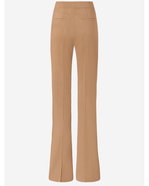 Pinko Natural High-Waisted Linen Blend Trousers With Stripe Detail