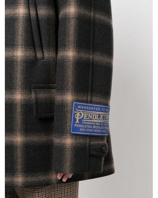 Maison Margiela Black Check-Pattern Wool Coat for men