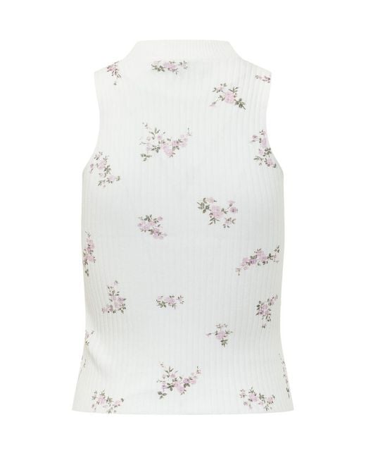 MSGM White Floral Mock Collar Top