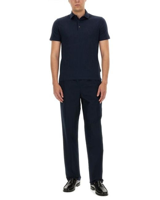Aspesi Blue Solid Polo for men