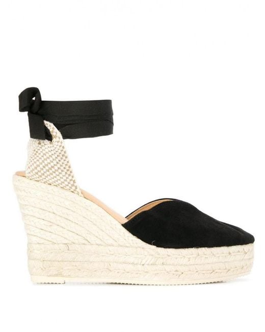 Manebí Black Leather Wedge Espadrilles