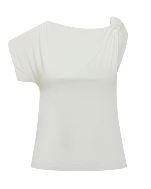 Pinko White Solid One Shoulder T-Shirt
