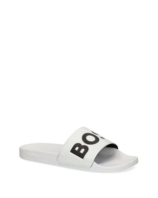 Boss White Logo Slides for men
