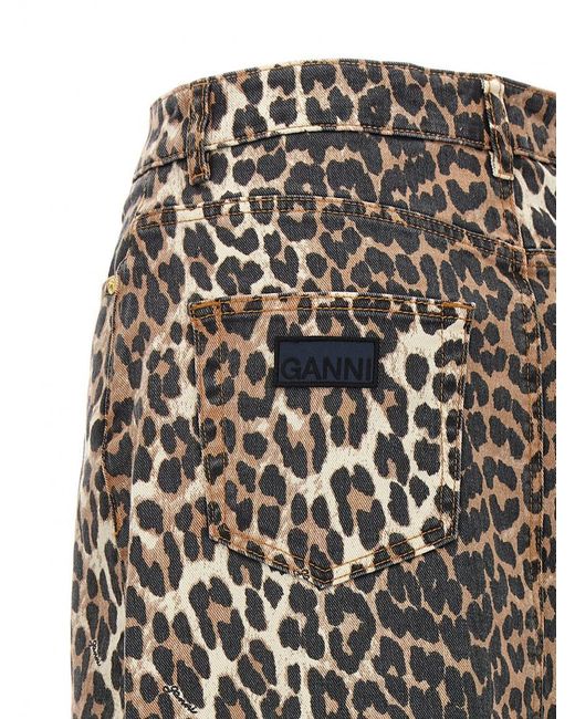 Ganni Blue Leopard-Print Logo Patch Skirt