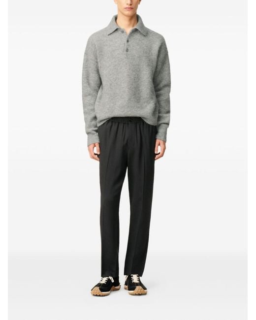 AMI Gray Elasticated-Waist Wool Trousers for men