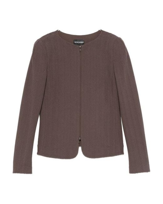 Emporio Armani Brown Chevron-Pattern Zip-Front Jacket