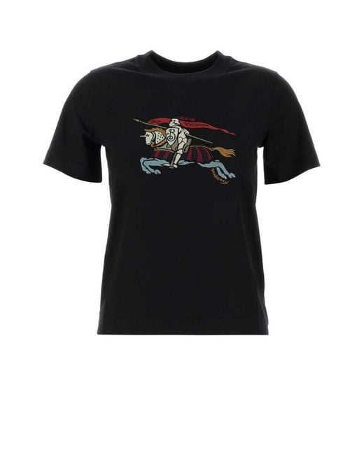 Burberry Black Ekd Embroidered Cotton T-Shirt