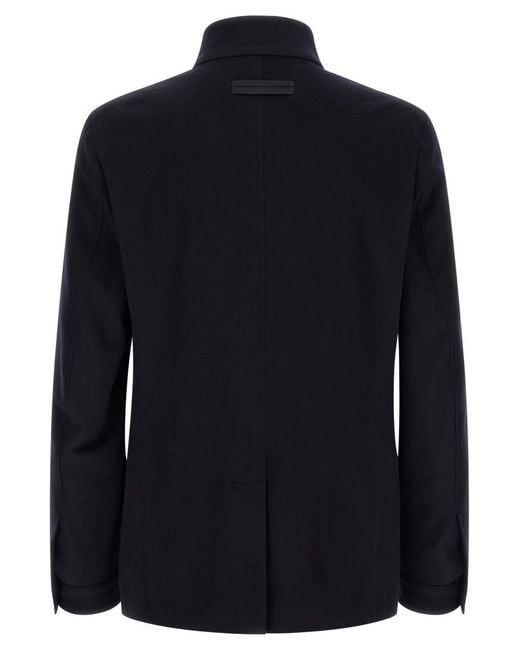 Zegna Blue Solid Mandarin Collar Jacket for men