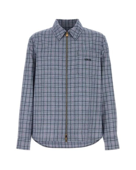 Versace Blue Regular Checks Shirt for men