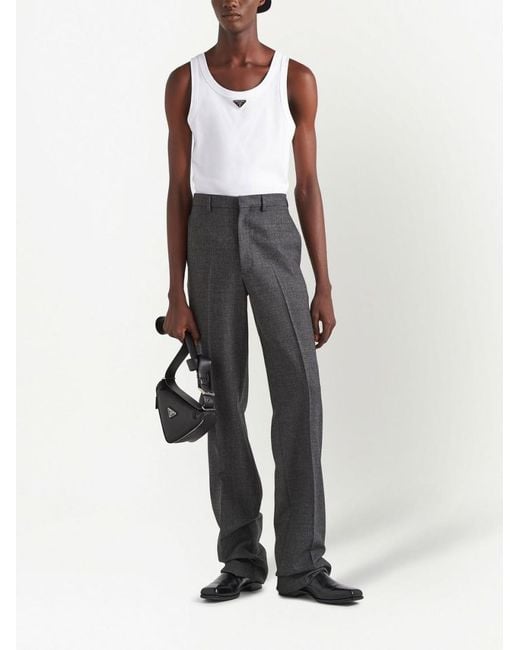 Prada White Brand-plaque Regular-fit Cotton Top for men