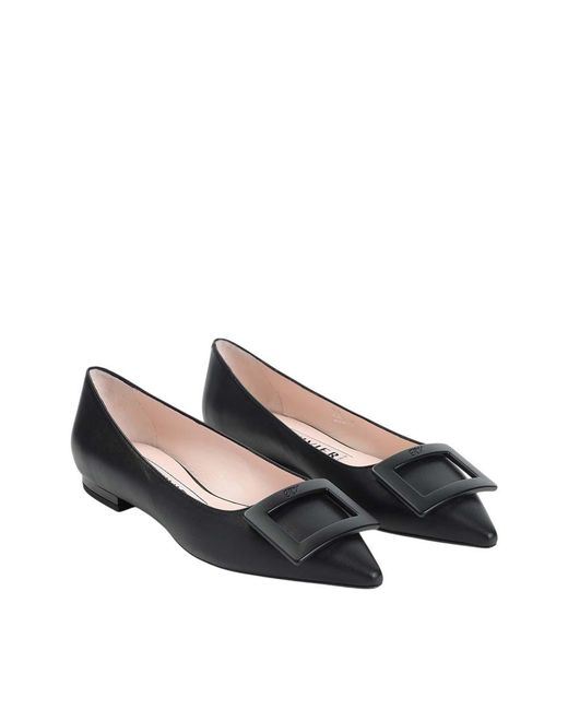 Roger Vivier Black Solid Ballet Flats