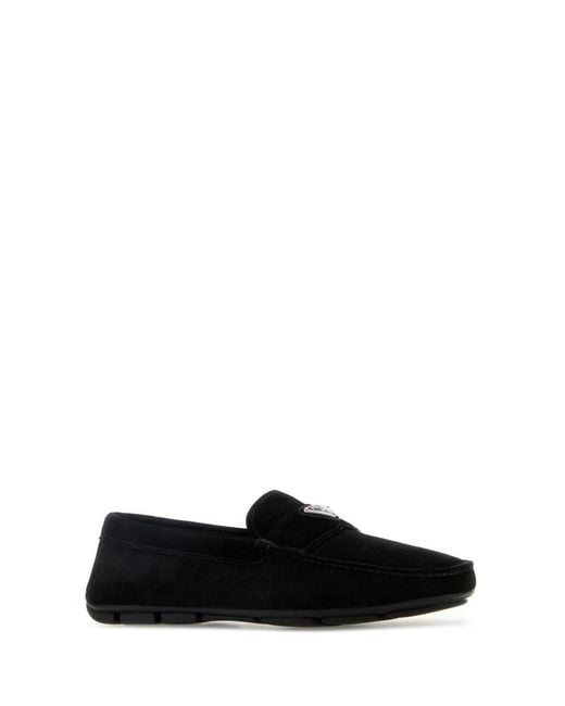 Prada Black Logo-Plaque Loafers for men