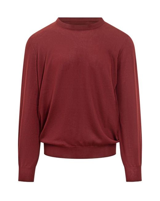 Brunello Cucinelli Red Solid Regular Sweaters for men