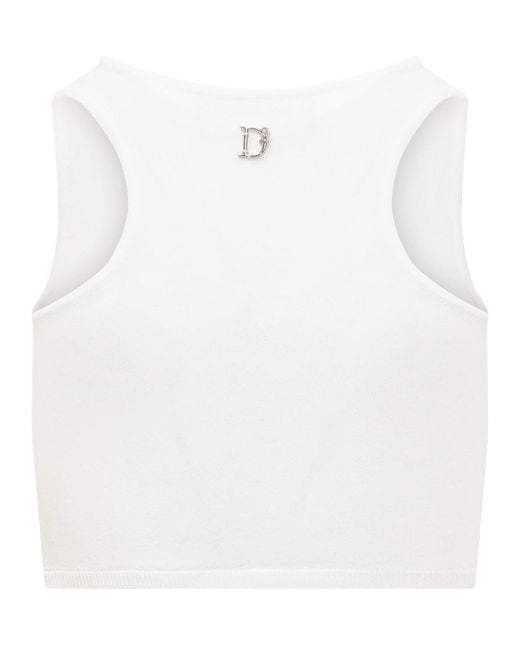 DSquared² White Solid Round Neck Top
