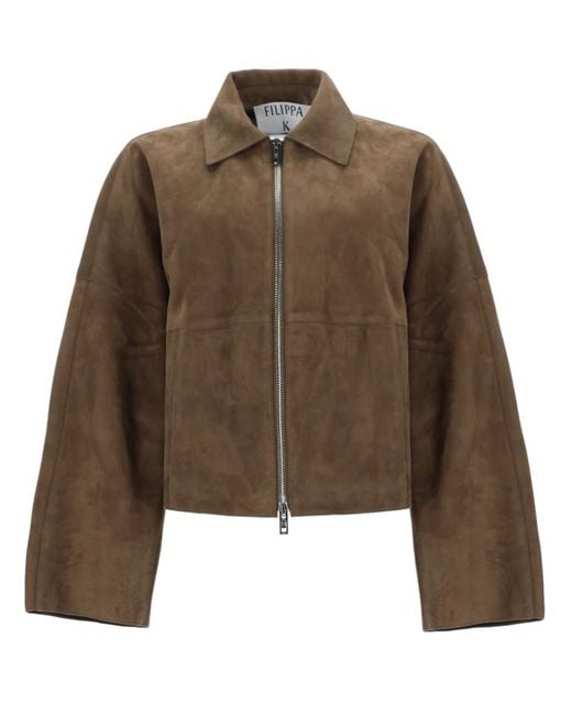 Filippa K Brown Solid Shirt Collar Jacket