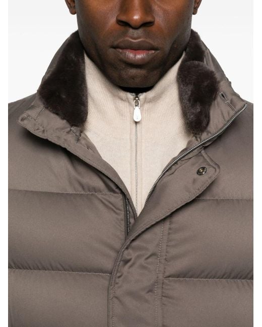Herno Brown Padded Quilted Jacket With High Collar for men