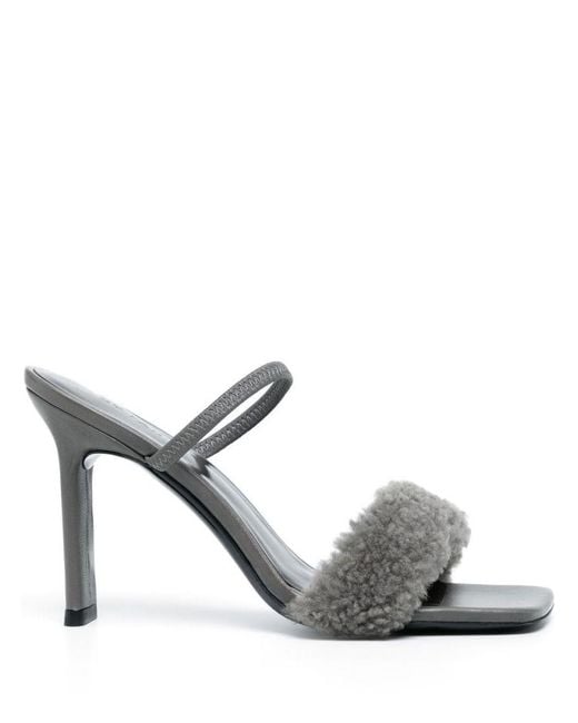 By Far Metallic Shearling Strap Open Toe Heels