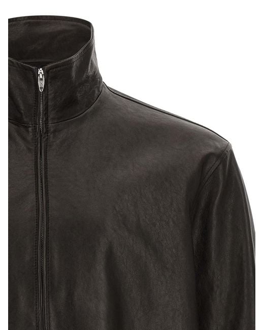 Valentino Gray Solid Leather Jacket for men