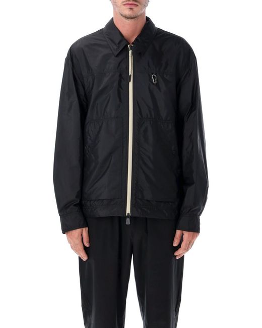 Moncler Blue Solid Shirt Collar Jacket for men