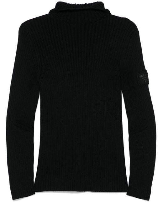 Prada Black Ribbed-Knit Hoodie for men