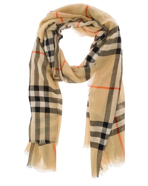 Burberry Natural Scarf With Check Motif