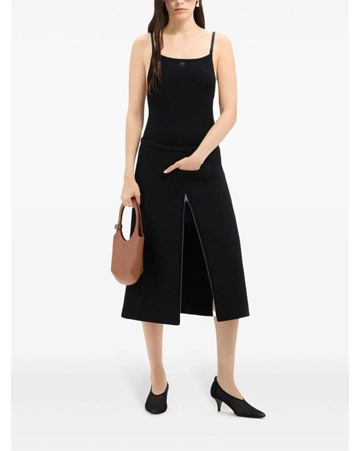 Courreges Black Heritage Tailored Crepe-Texture Midi Skirt