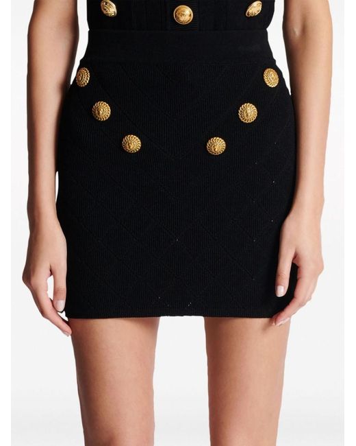 Balmain Blue Pointelle Knit Button-Detail Skirt