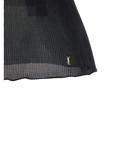 Saint Laurent Black Solid V Neck Top