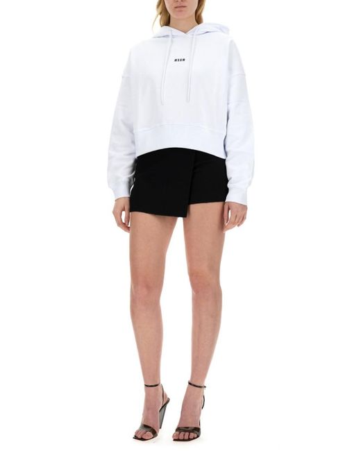 MSGM White Logo Hood Sweatshirt