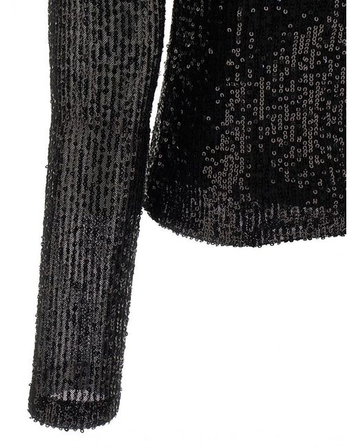 Le twins Black Sequined High-Neck Cutout Top