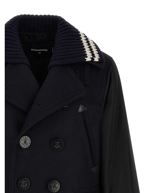 DSquared² Blue Double Breasted Coat for men