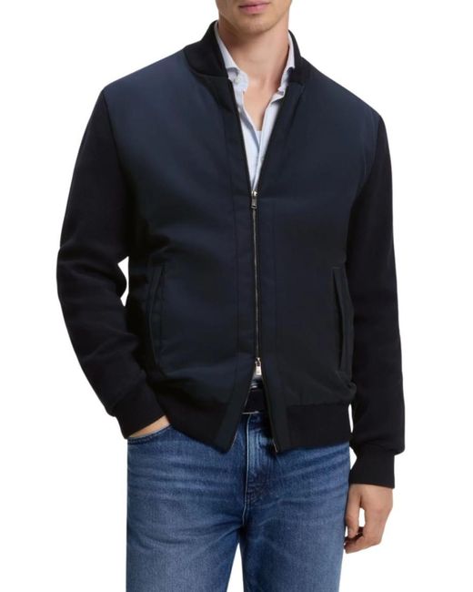 Boss Blue Solid Bomber Jackets for men