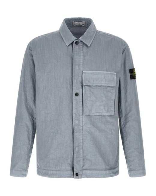 Stone Island Blue Solid Overshirt for men